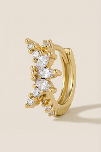 Hetra Altın Renkli Cerrahi Çelik Cluster Formlu Zirkon Taşlı Halka Piercing –...