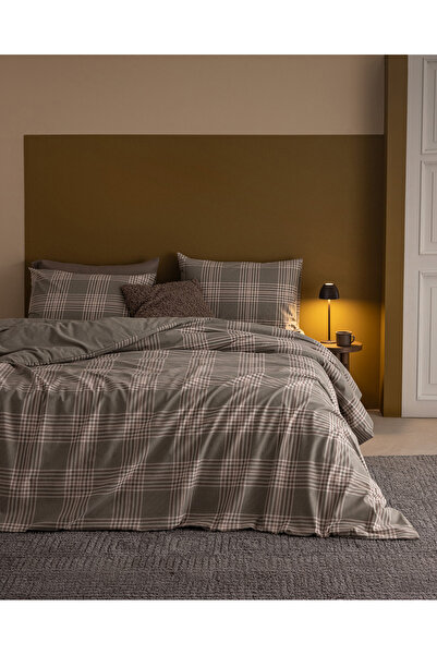 Madame Coco Damia King Size 100% Cotton Flannel Duvet Cover Set - Khaki