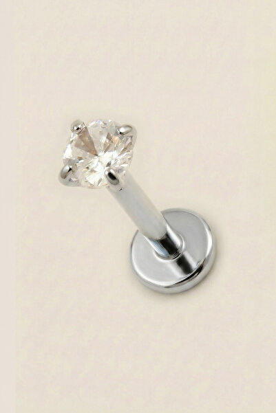 Hetra Gümüş Renkli Cerrahi Çelik 8 mm Tektaş Flatback Tragus Piercing – Helix...