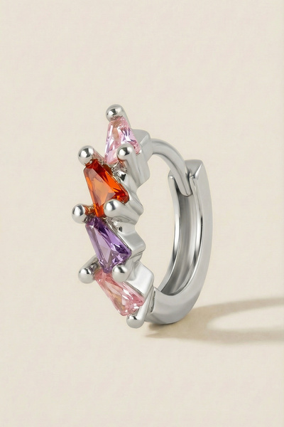 Hetra Gümüş Renkli Cerrahi Çelik Geometrik Renkli Zirkon Taşlı Halka Piercing...