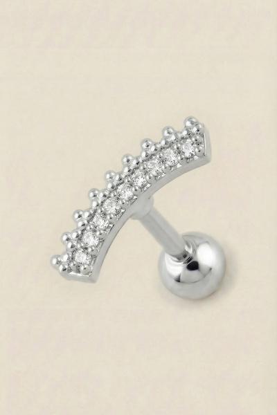 Hetra Gümüş Renkli Cerrahi Çelik Kavisli Zirkon Taşlı Tragus Piercing – Helix...
