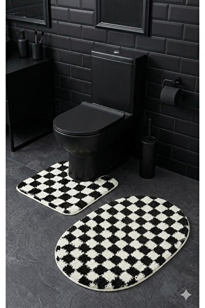 EUROBANO Chess Dama Patterned Latex Non-Slip Base Machine Washable 2-Piece Bo...