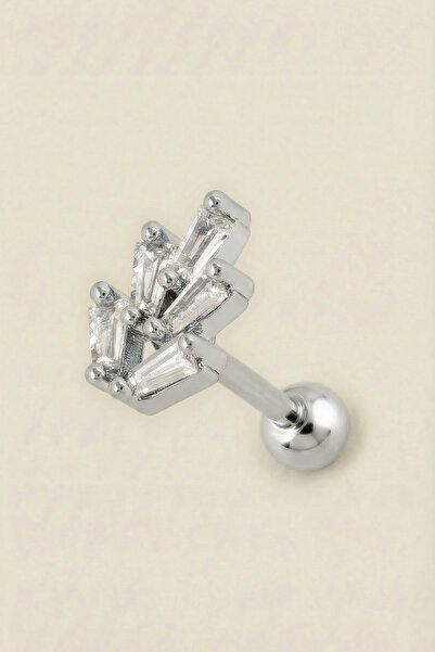 Hetra Gümüş Renkli Cerrahi Çelik Yelpaze Formlu Zirkon Taşlı Tragus Piercing ...