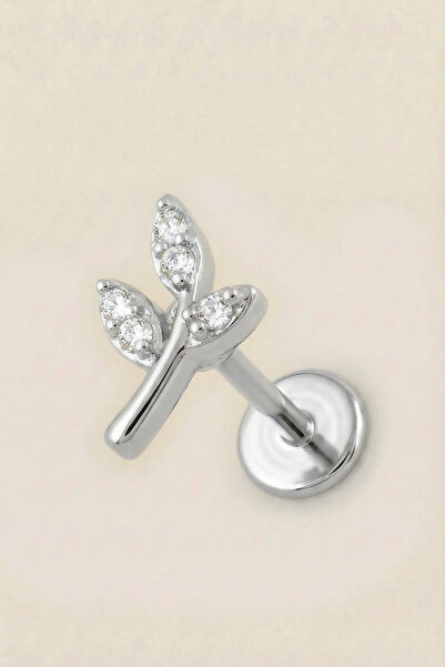 Hetra Gümüş Renkli Cerrahi Çelik Minimal Yaprak Formlu Flatback Piercing – Tr...