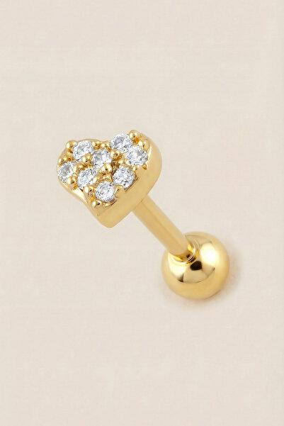 Hetra Altın Renkli Cerrahi Çelik Pave Zirkon Taşlı Kalp Tragus Piercing – Hel...