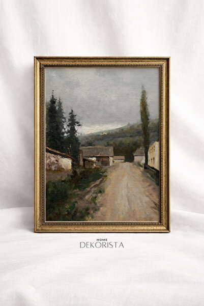 HOME DEKORİSTA Βίντατζ Πολύχρωμος Πίνακας Τοπίων – Με Χρυσό Φύλλο, ΧΩΡΙΣ ΓΥΑΛ...