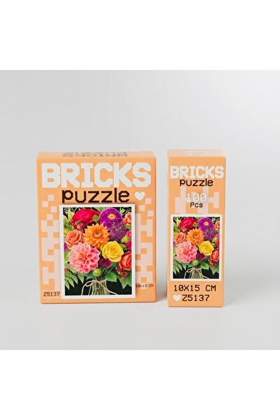 Karacamshop Bricks Puzzle 100 Parça Çiçek Buketi-Dekoratif Mini Blok Puzzle (...