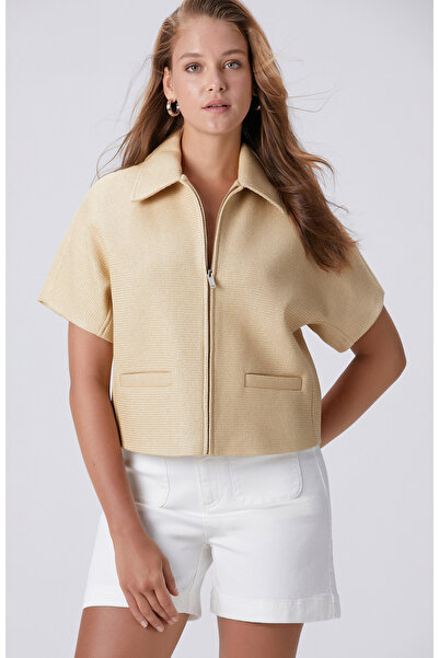 Network Bej Rafya Kısa Kollu Mont