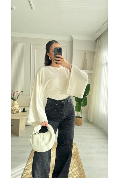 MareandCo Salaş Kol Bele Oturan Model Bluz -Beyaz