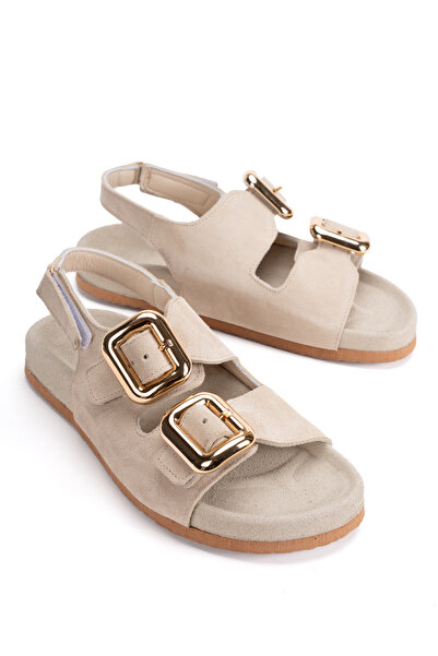 PASSAGE SHOES Sandale de damă din piele naturală cu detalii velcro 6350 BEIGE...