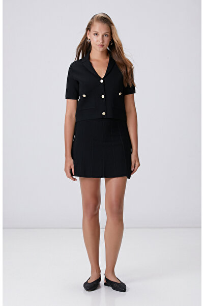 Network Siyah Jakar Detaylı Mini Rayon Etek