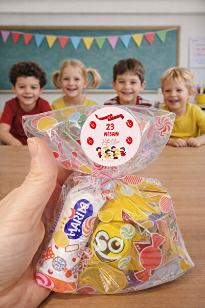 Alkaber 23 Nisan Hediyelik Seti (Bantlı Poşet+Etiket) 20 li 23 Nisan OPP Hedi...