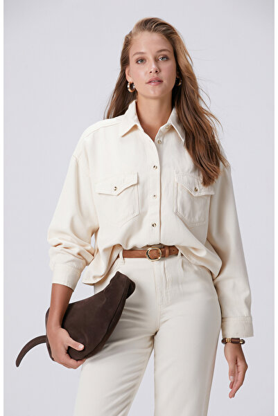 Network Kırık Beyaz Tencel Karışımlı Denim Gömlek