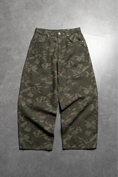 GRJ denim بنطلون رجالي فضفاض للغاية بأرجل واسعة وتصميم فانتوم كامو