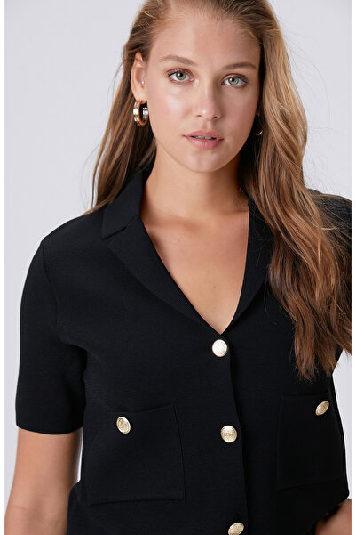 Network Siyah Metal Düğmeli Cepli Triko Ceket