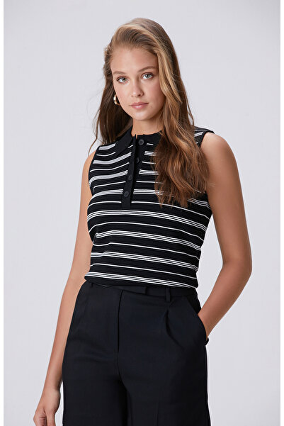 Network Siyah Beyaz Çizgili Kazak