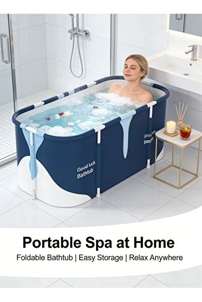 Generic حوض استحمام قابل للطي كبير الحجم، حوض استحمام قائم بذاته للنقع والاست...
