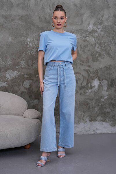 6022 - Kadın Normal Bel Baggy Fit Geniş Paça Jean Pantolon