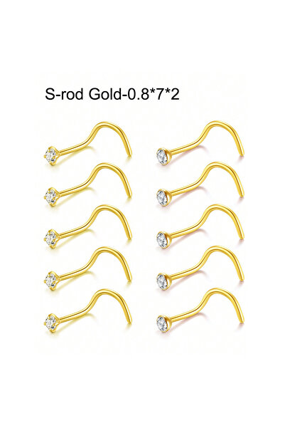 Choice19 0.8x7x2mm 10Pcs Nose Studs Nose Rings for Women 18G 20G L Shaped Cor...