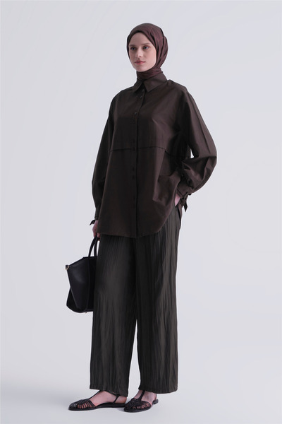 Armine Kırışık Efektli Pantolon Kahverengi