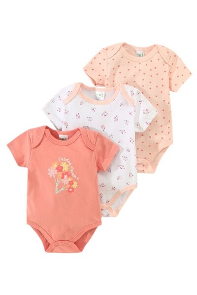Bambimici - 3-Piece Short Sleeve Flower Printed Bodysuit for Baby Girl, 3M to...
