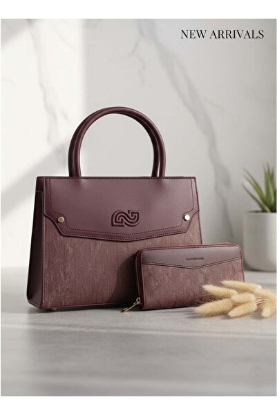 Fumes Wine-Red Women’s Satchel Handbag with Matching Small Wallet