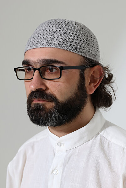 ihvan online Amber Knitted Prayer Cap, Knitted Motif Prayer Cap Gray