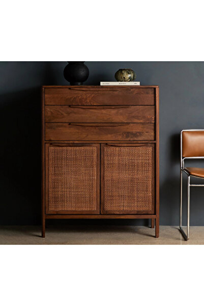 ŞafakMobilya Rattoria Masif Ahşap Walnut Çok Amaçlı Büfe Dolap