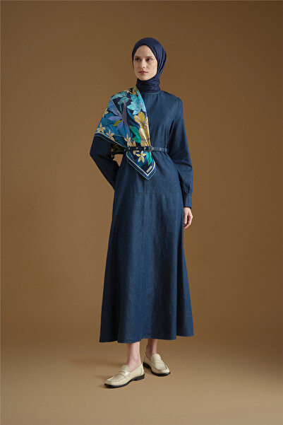 Armine Kemer Detaylı Denim Elbise Lacivert