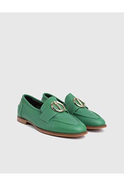 İLVİ Apex Genuine Leather Women's Green Loafer Shoes