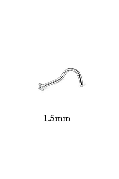 Choice10 B Silver 1.5mm 1Piece Surgical Steel Crystal CZ Nose Ring L Shape No...