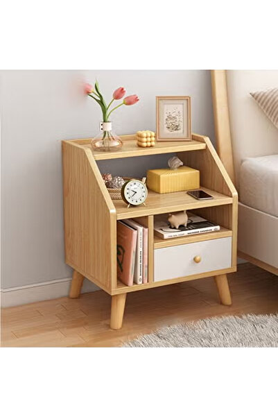 KEKE خزانة تخزين بجانب السرير مع درج ورف