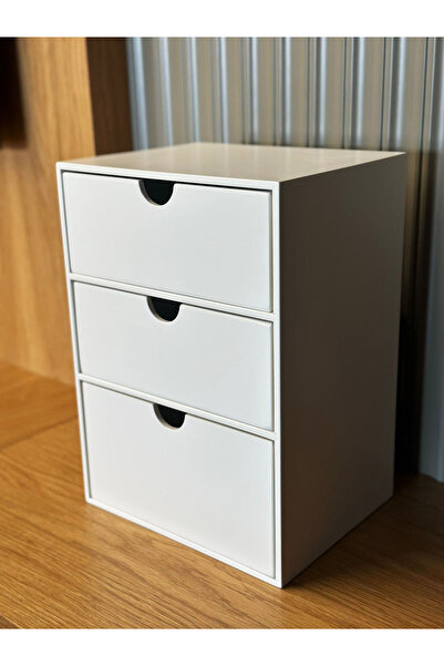 ModaDiyos Lake Boyalı 3 Çekmeceli Takı Kutusu MDF Organizer Mat Beyaz Masa Üs...