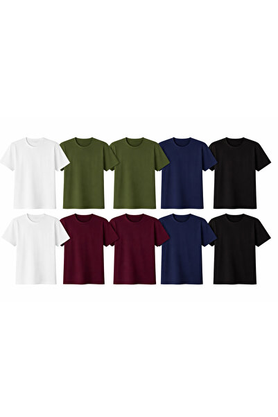 MONOTEE 100% Βαμβακερό T-Shirt, Σετ 10 T-Shirts σε Μπορντό, Χακί, Λευκό, Μαύρ...