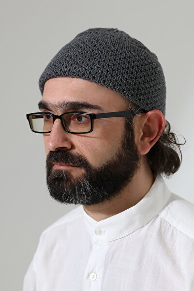 ihvan online Nut Pattern Orlon Folded Winter Prayer Cap, Warm Beanie Hat Gray