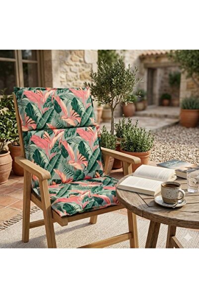 OEM Chair Cushion with Backrest Pink with Leaf Pattern 95 x 45 cm