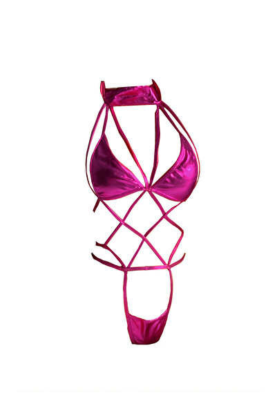 JInsh Sex Pink Patent Bind Bodysuit For Husband Surprise Gift Bold Erotic Outfit