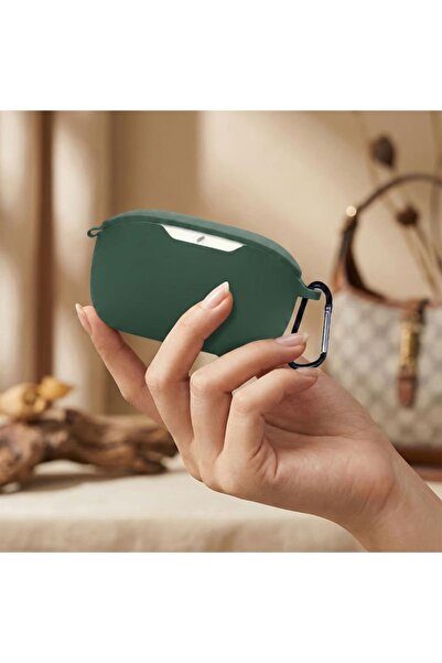 CaseOnn Jbi Vibe Buds 2 Case with Strap Attachment Matte Silicone Dark Green