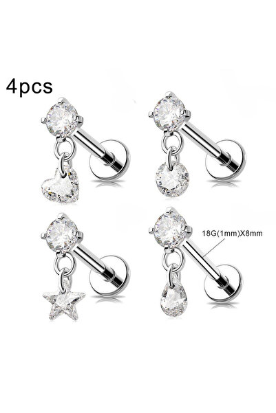 choice2 18G(1mm)x8mm 4pcs 16G 18G Threaded Earrings Studs Labret Lip Studs Su...