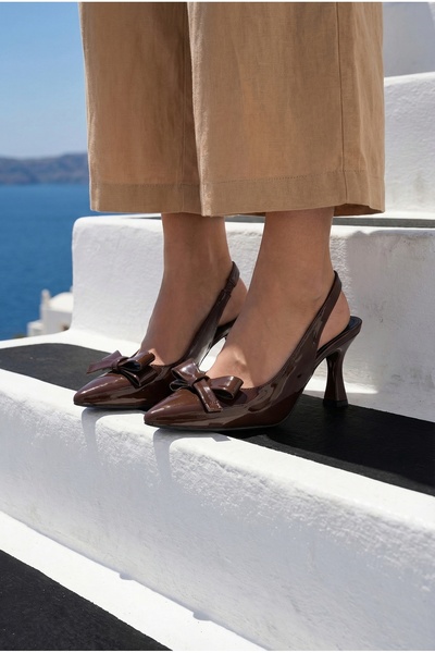 Les Chatelets Pantofi de damă cu toc înalt, maro, cu fundă groasă, din piele ...