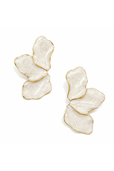OEM White Flower Statement Earrings with Pearl Effect and Gold Outline – Eleg...