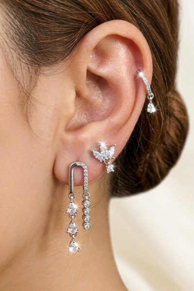 PETEK AKSESUAR 3 Pieces Ysx Zircon Earring Set