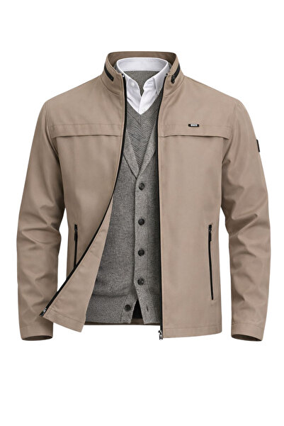 SİVAİST Cream Men's Cotton Polyester Blended Waterproof and Windproof Seasona...