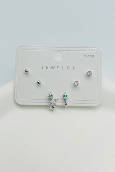 SEHERDEN Gömme Zirkon Taşlı Yılan Model Çoklu Set Kadın Küpe - Gold ve Gümüş ...