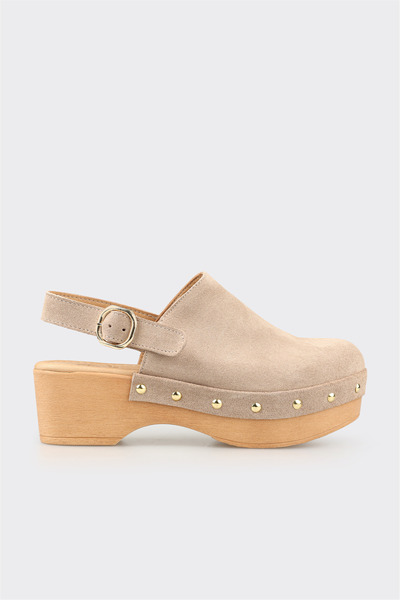 Elle Shoes Bej Deri Kadın Terlik