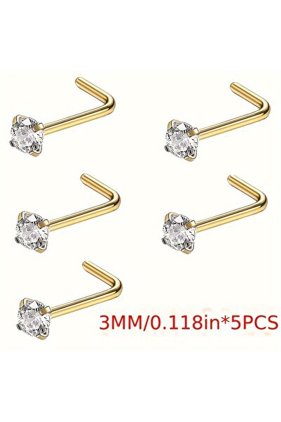 Choice1 Golden A Set Of 5 Nose Rings And Ear Studs L-shaped Nose Nostril Pier...
