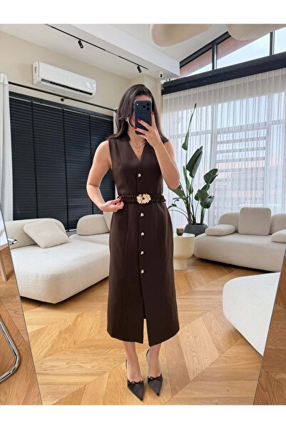 Bade Butik Coffee gold buttoned buckle jacket dress