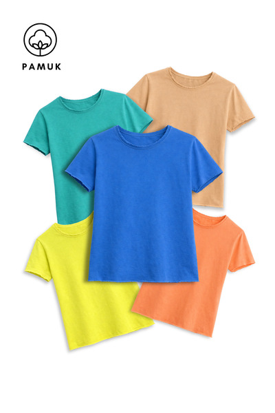 difa kids Set de 5 tricouri de vară cu mânecă scurtă pentru fete și băieți, c...
