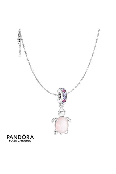 Pandora قلادة سلحفاة من زجاج مورانو الوردي