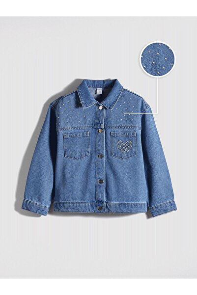 LC Waikiki Τζιν μπουφάν για κορίτσια με γιακά Indigo